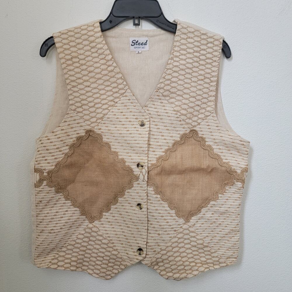 Vest‎ Jute Cotton Woven Sz Large Boho Western Country Coastal Cowgirl Fisherman